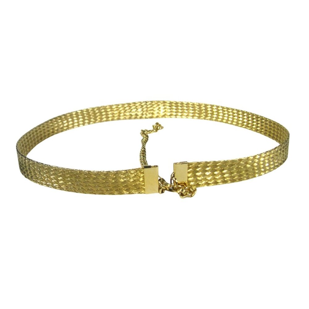Gold Tone Textured Chain Belt Adjustable Chain Closure 25 inch Woven
